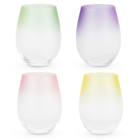 JoyJolt Hue Colored Stemless Wine Glass Set - Large 15 oz Glass Stemless Wine  Glasses Set of 6 