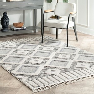 Nuloom Journey Shaggy Checkered Tiles Tassel Indoor Area Rug - 1 of 4