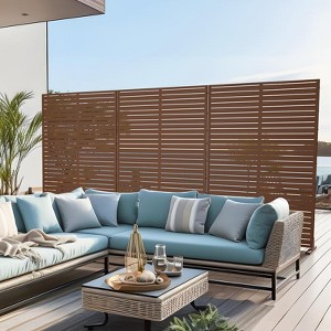 PexFix 72" x 47" Louvered Design Metal Privacy Screen Freestanding Outdoor Divider Panel for Patio Deck Balcony Heavy Duty Base Weatherproof Brown - 1 of 4