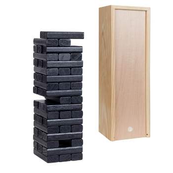 WE Games Wood Block Stacking Party Game That Tumbles Down when you play - Includes 12 in. Wooden Box and die