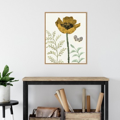 Springtime II Warm Botanical Canvas Wall Art with Light Brown Frame