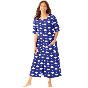 Dreams & Co. Plus Size Petite Long French Terry Zip-Front Robe - 1 of 4