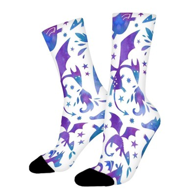 Fire Dragons In Purple Blue Women Printed Crew Socks Funny Funky Socks Soft Polyester Novelty Gifts for Artists Men