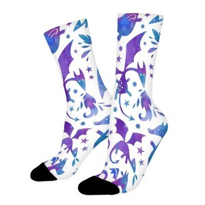 Fire Dragons In Purple Blue Women Printed Crew Socks Funny Funky Socks Soft Polyester Novelty Gifts for Artists Men - 1 of 1
