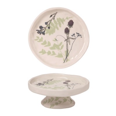 Transpac Dolomite 8.07 in. White Spring Pressed Floral Cake Stand