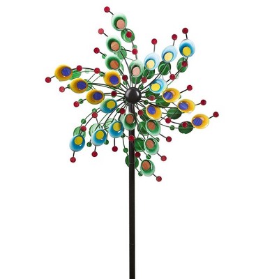 Wind & Weather Multi-Colored Spiral Metal and Glass Dual-Rotor Wind Spinner