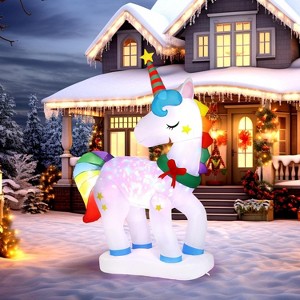 VINGLI 6.5ft Tall Christmas Unicorn Inflatable, Blow Up Yard Decoration with Secure Stakes Storage Bag - 1 of 4