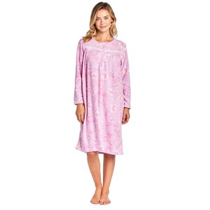 Casual Nights Women's Long Sleeve Micro Fleece Cozy Floral Night Gown - 1 of 4