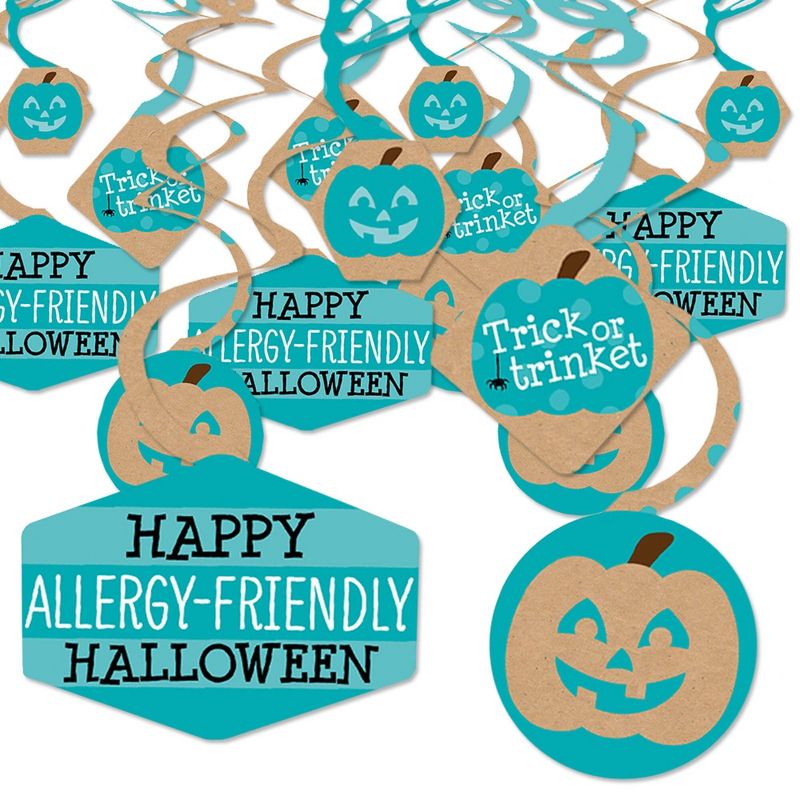 Big Dot of Happiness Teal Pumpkin - Halloween Allergy Friendly Trick or Trinket Hanging Decor - Party Decoration Swirls - Set of 40, 1 of 8