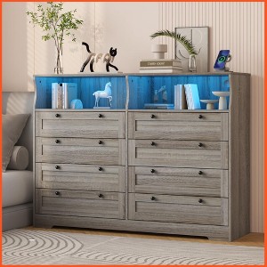 Homhougo Dresser for Bedroom Deep Drawers, 55 Inch Tall Bedroom Dressers, Large Modern 8 Drawers Dressers and Tv Stand Antique Light Color - 1 of 4