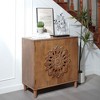 Rustic Hand-Carved Wooden 2-Door Cabinet, Boho Accent Storage Sideboard with Floral Design for Living Room, Entryway - 2 of 4