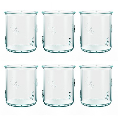 Amici Home Regina DOF Glass, 12 Oz, Italian Made, Recycled Green Glass, Drinking Glass with Embossed Bee Design, Set of 6