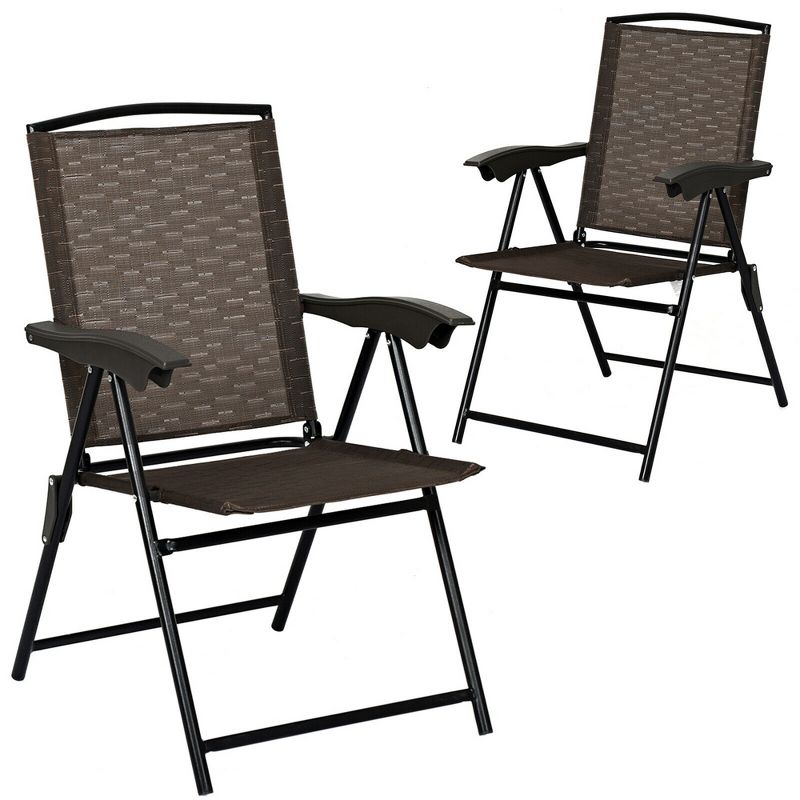 Costway 2PCS Folding Sling Chairs Steel Armrest Patio Camping W/Adjustable Back, 1 of 8