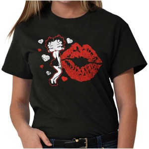 Betty Boop Blowing Kisses Lips Hearts Womens Graphic T Shirt Tees Brisco Brands - 1 of 1