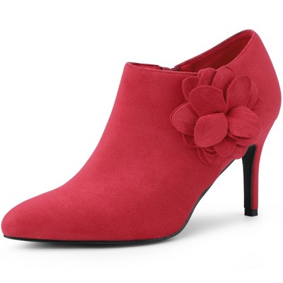 BLISSFUL STEP Flower Pointed Toe Stiletto Heels Ankle Booties for Women