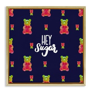 Stupell Industries Hey Sugar Candy Bear Floating Frame Canvas Art, Gold, 25" x 25" - 1 of 4