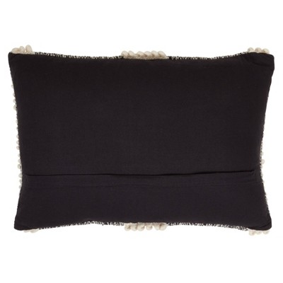 Cream and Black Cotton Pom-Pom Striped Throw Pillow Cover