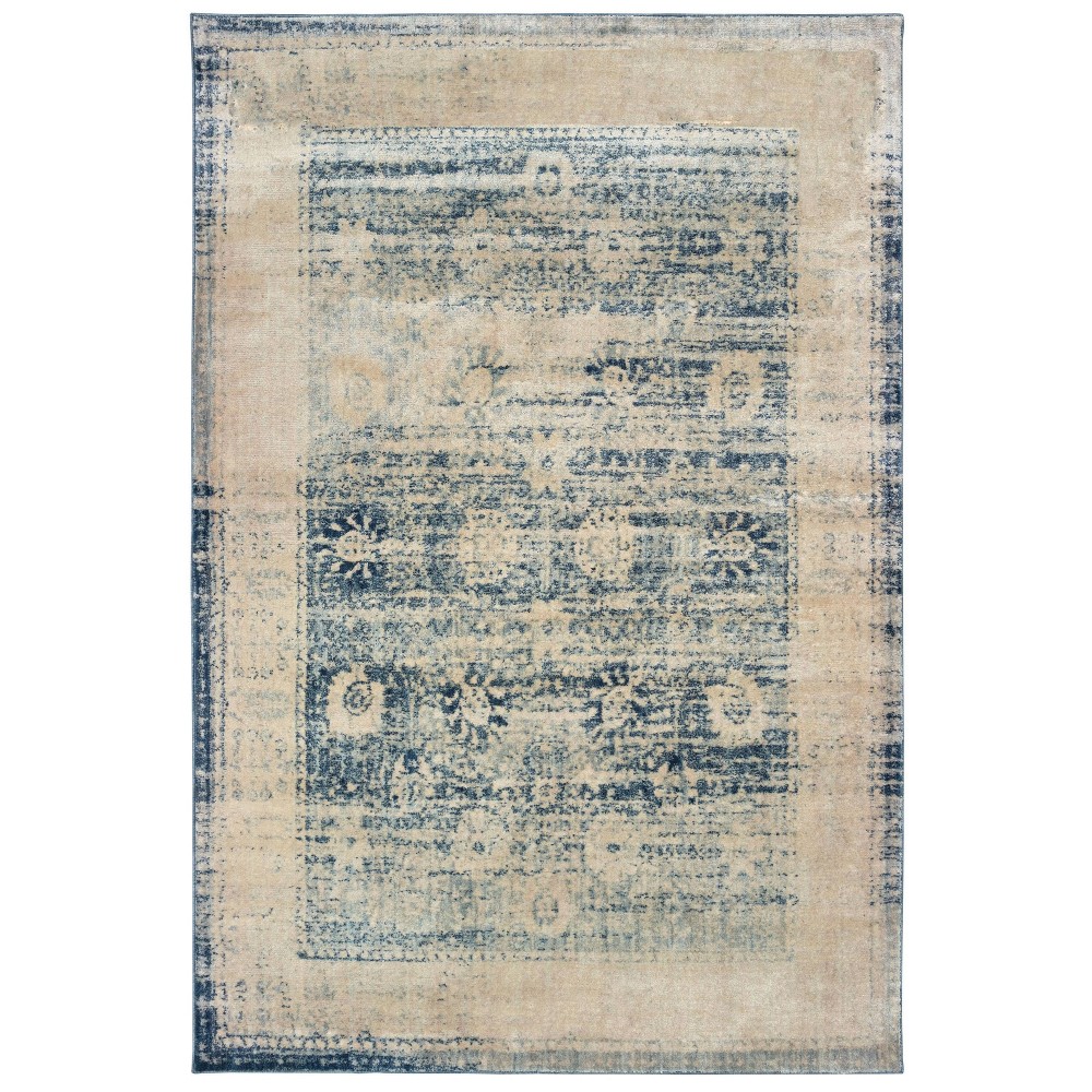 7'10inx10'10in Paxton Distressed Traditional Border Area Rug Ivory/Blue - Captiv8e Designs