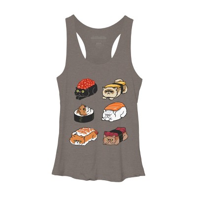 Women's Design By Humans Sushi Persian Cat By huebucket Racerback Tank Top