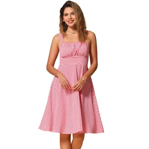 Женские платья INSPIRE CHIC Women's Plaid Vintage Sleeveless Ruched Summer A-Line Flowy Midi Dresses Blue Small
