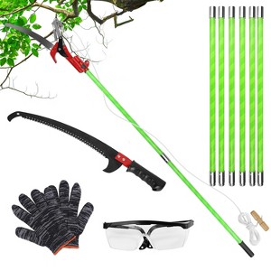iMountek "2-in-1 Extra Long Pole Saw 8.23-28.25FT, Extendable Tree Pruner with Scissors, Double-Hooked Blades, Goggles & Gloves" Green - 1 of 4