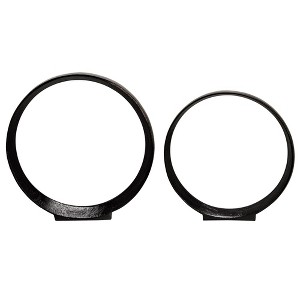 Sagebrook Home Set of 2 Metal Ring Sculptures - Modern Abstract Black Aluminum 12" and 14" Circular Sculpture Decor For Home or Office - 1 of 4