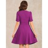 INSPIRE CHIC Women's Elegant V Neck Puff Short Sleeve Work Office Flared Dresses - 3 of 4