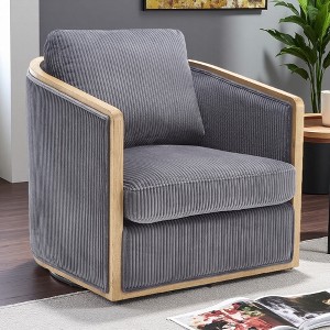 30.1" Corduroy Swivel Barrel Chair with Foam Cushion and Metal Base - 1 of 4