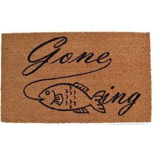 HomeRoots 18" X 30" Brown and Black Coir Fish Outdoor Door Mat - 1 of 4