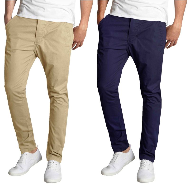 Galaxy By Harvic Men's Slim Fit Cotton Stretch Classic Chino Pants-2 Pack, 1 of 3