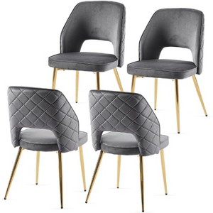 CAVINAS Modern Hollow-Back Dining Chairs with Gold Metal Legs, Set of 2, Upholstered Armless Chairs for Dining Room, Living Room, or Kitchen - 1 of 4
