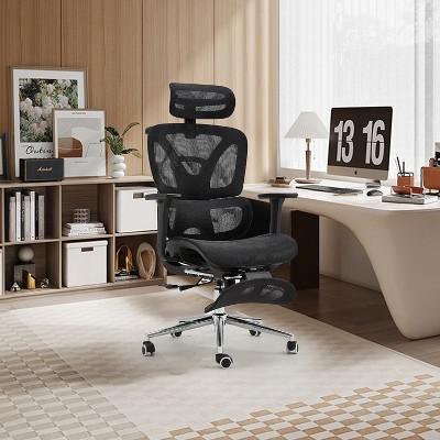 EROMMY Ergonomic Mesh Office Chair with Foot Rest, Big and Tall Computer Chair with 3D Adjustable Headrest and 4D Armrest