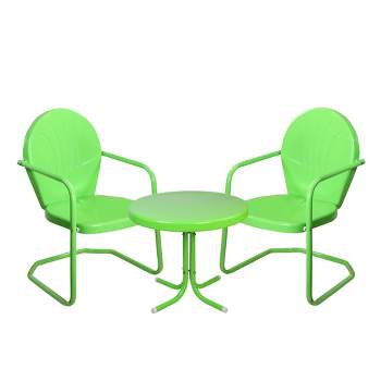 Northlight 3-Piece Retro Metal Tulip Chairs and Side Table Outdoor Set, Lime Green