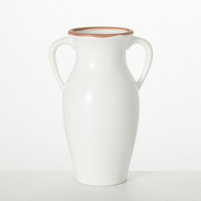 Sullivans 8" Natural Rimmed White Vase