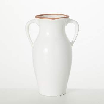 Sullivans 8" Natural Rimmed White Vase