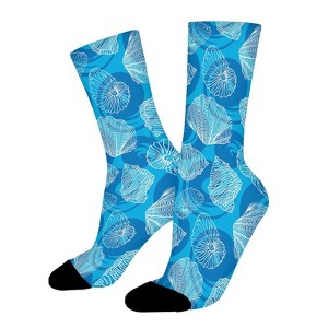 Shells And Waves Women Printed Crew Socks Funny Funky Socks Soft Polyester Novelty Gifts for Artists Men - 1 of 1
