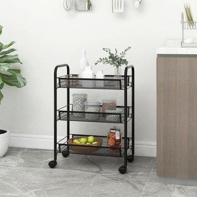 vidaXL 3-Tier Kitchen Trolley Black 18.1 in.x10.2 in.x25.2 in. Iron
