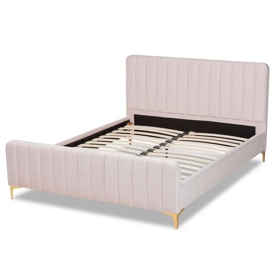 Luxurious Nami King-Sized Velvet Upholstered Bed with Gold Metal Legs