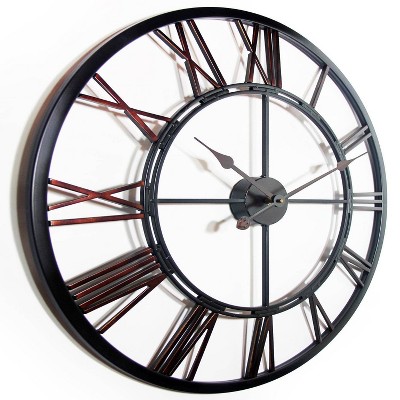 Oversized Bronze Metal Industrial Wall Clock with Cut Out Design