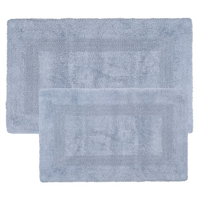 Hastings Home 100% Cotton Reversible Bath Mat Set - Silver, 2 Pieces