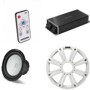 Kicker Marine KPX500.1 Powersports Amp & 10" Free Air 2 Ohm ( White Grill ) Subwoofer Audio Upgrade, Includes LED Remote - 1 of 4