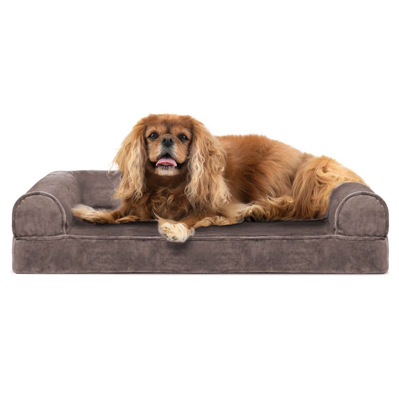 FurHaven Faux Fur & Velvet Cooling Gel Top Sofa Dog Bed, 1 of 4