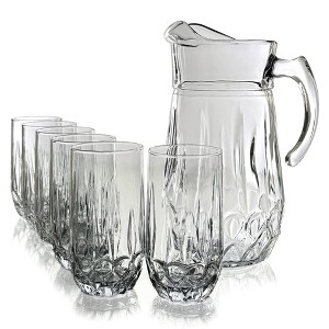 Slickblue Luxury Cristalline Glass Beverage Set – 75 oz Pitcher & 6 Tumblers, Neoclassical Design - 1 of 4