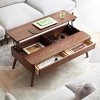 Lift Top Solid Oak Coffee Table with Hidden Storage,Walnut Modern Center Table for Living Room Home Office-3irtyhousy - 2 of 4