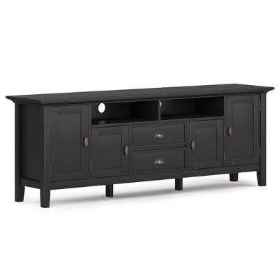 Vynxaria Transitional TV Media Stand, 72 Inch, Black, Solid Wood, 2 Drawers, 2 Doors