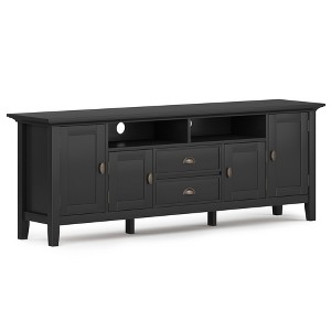 Vynxaria Transitional TV Media Stand, 72 Inch, Black, Solid Wood, 2 Drawers, 2 Doors - 1 of 4