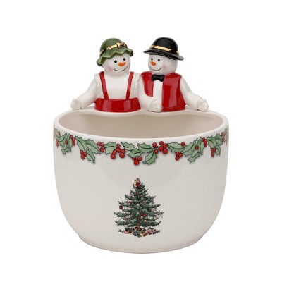Spode Christmas Tree Mr. & Mrs. Snowman Candy Bowl