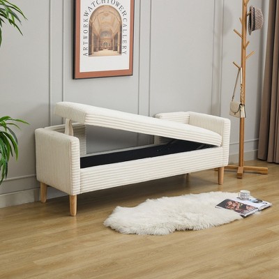 NicBex 65.35" Corduroy Storage Ottoman Bench with Arms,Foot Stool with Backrest&Pillows,End of Bed Storage Bench for Bedroom,Living Room,Entryway