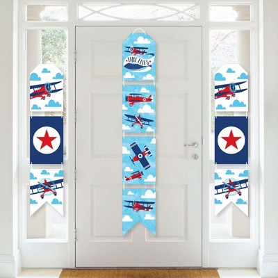 Big Dot of Happiness Taking Flight - Airplane - Hanging Vertical Paper Door Banners - Vintage Plane Party Wall Decoration Kit - Indoor Door Decor