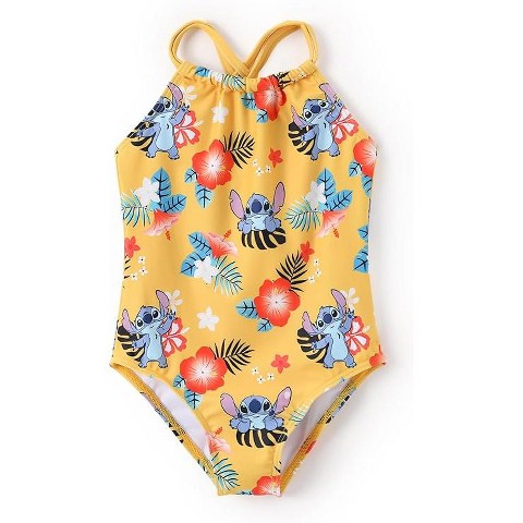 Stitch Disney Stitch Juniors Hawaii Summer Floral One Piece Swimsuits Stitch Yellow 10-11.5
